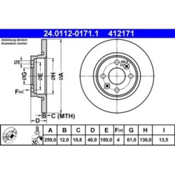 Brake Disc ATE 24011201711 for DACIA RENAULT  SMART