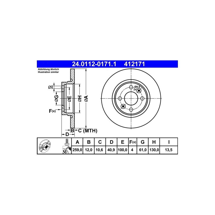 Brake Disc ATE 24011201711 for DACIA RENAULT  SMART