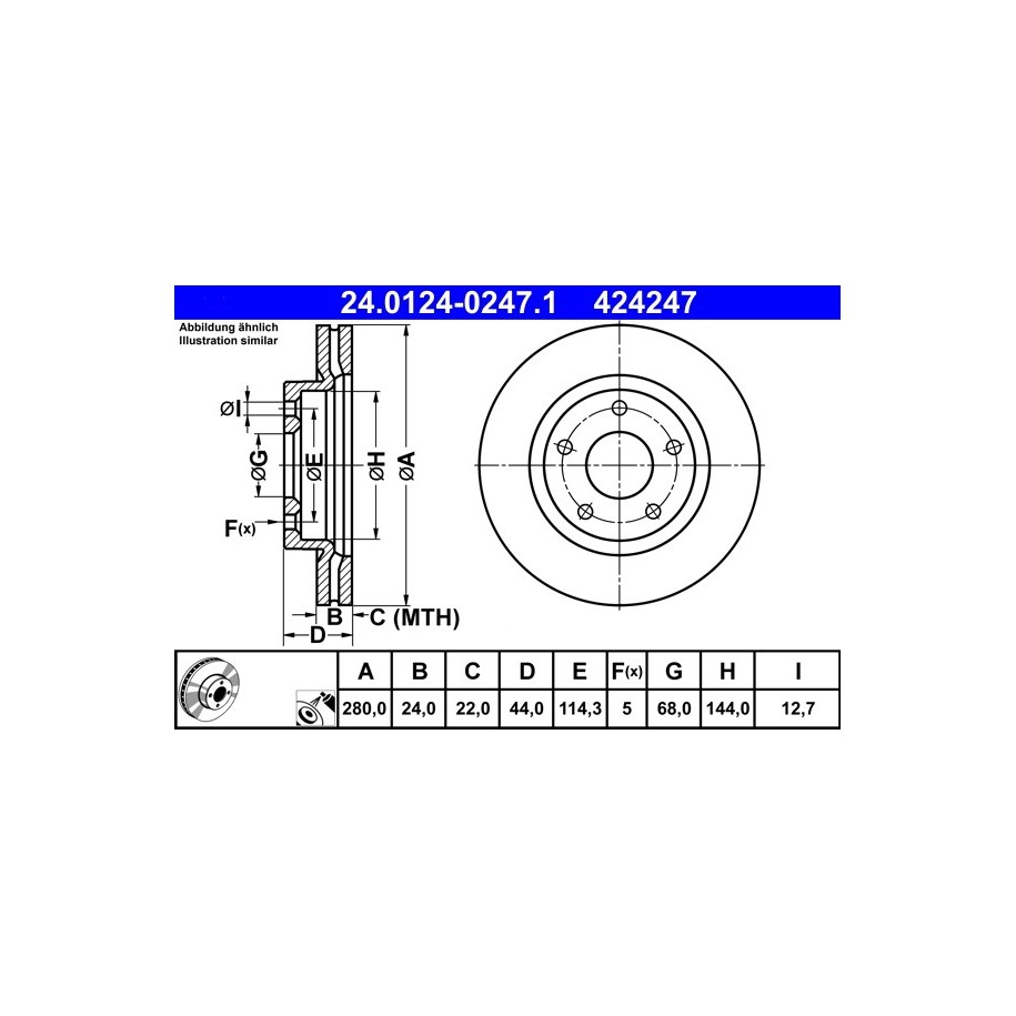 Brake Disc ATE 24012402471 for NISSAN OE 402061KA3B