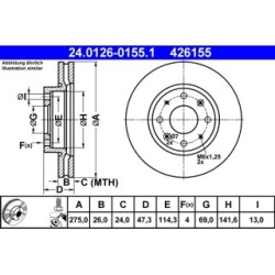 Brake Disc ATE 24012601551 for KIA CERATO OE 517122F100