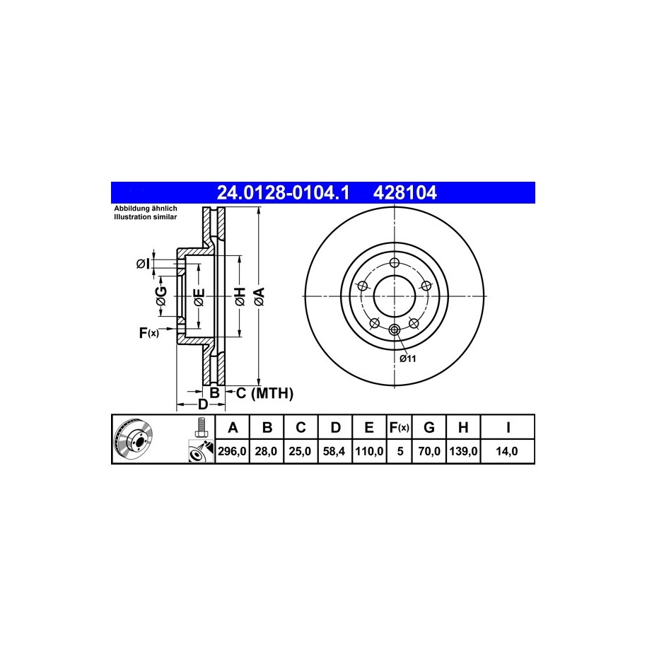 Brake Disc ATE 24012801041 for VAUXHALL OMEGA SENATOR CARLTON