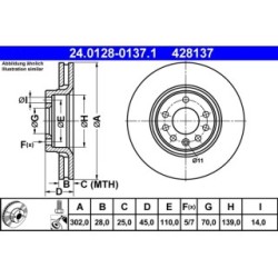 Brake Disc ATE 24012801371 for CHEVROLET VAUXHALL SAAB OE 569004