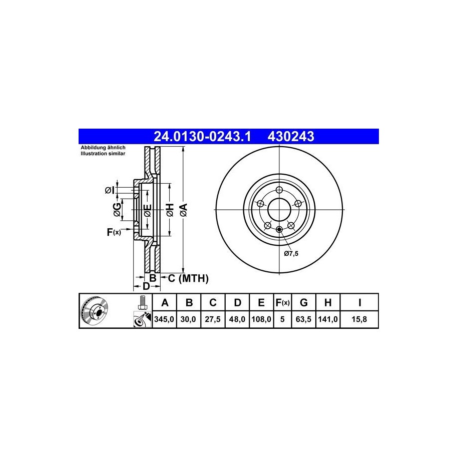 Brake Disc ATE 24013002431 for VOLVO OE 31400568