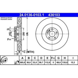 Brake Disc ATE 24013601031 for AUDI A8 OE 4E0615301E