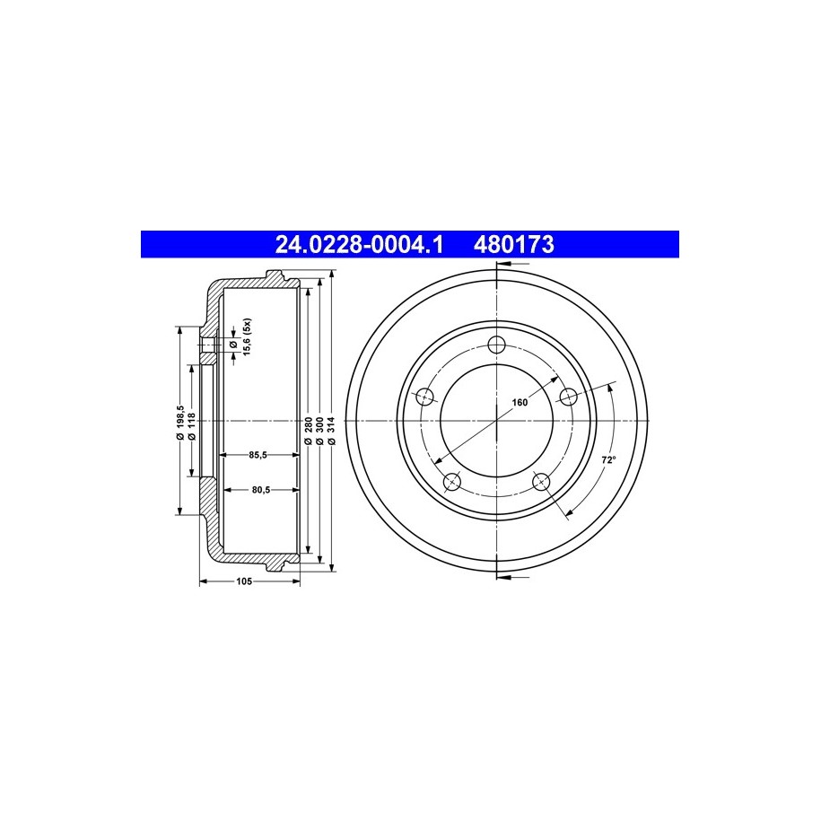 Brake Drum ATE 24022800041 for FORD TRANSIT
