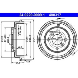Brake Drum ATE 24022000091 for FORD FIESTA KA+ OE 1523797
