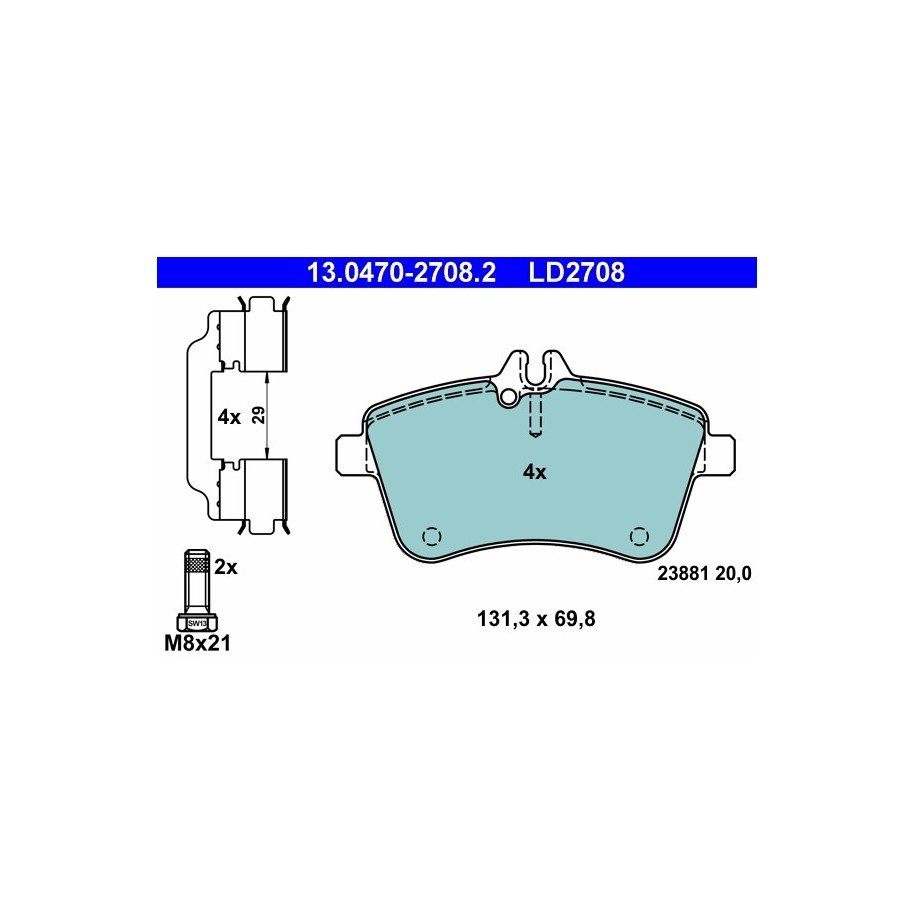 Brake Pad Set ATE 13047027082 for MERCEDES ACLASS BCLASS