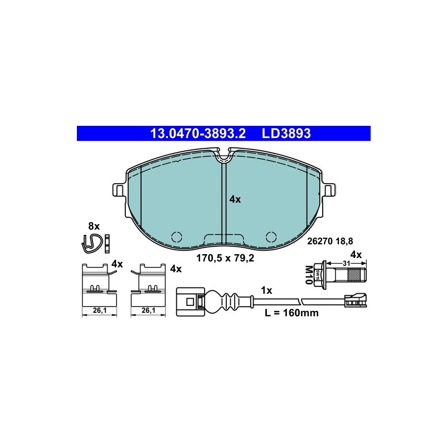 Brake Pad Set ATE 13047038932 for VW CALIFORNIA MULTIVAN