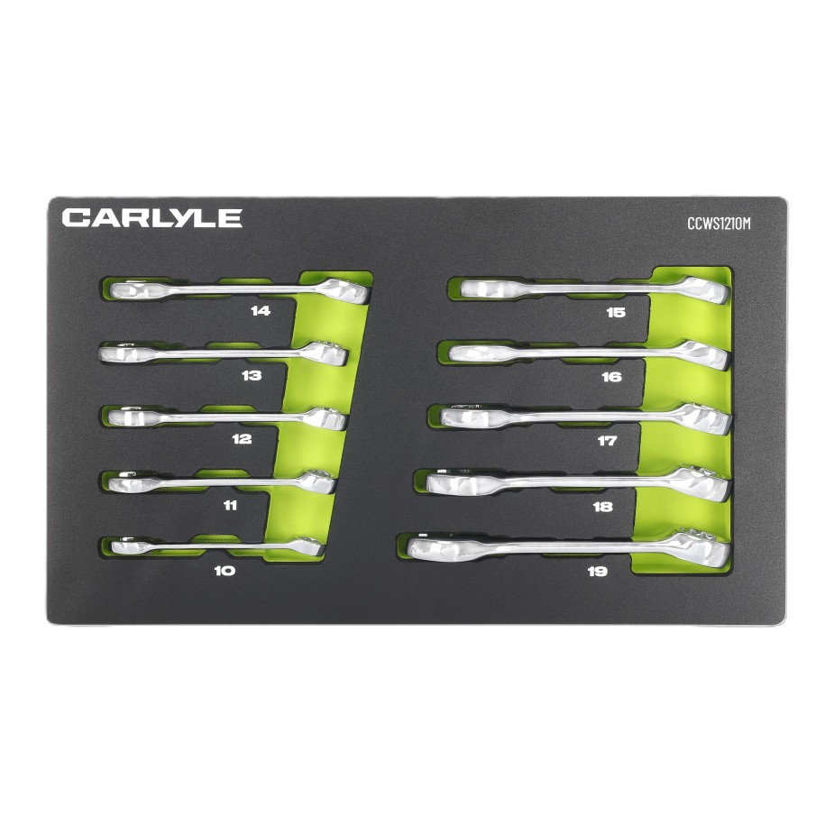 10 PC Metric 12 PT Stubby Combination Wrench Set 10mm to19mm