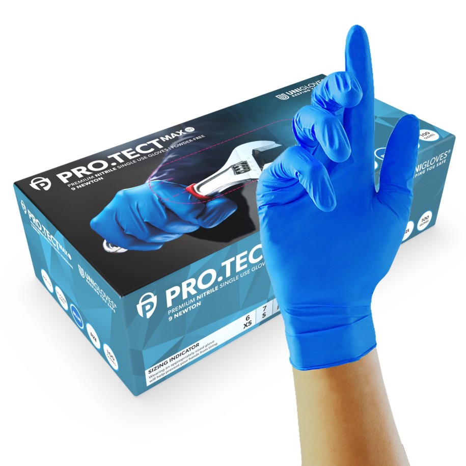 Unigloves Blue Heavy Duty extra strong 9n Nitrile Gloves - Medium