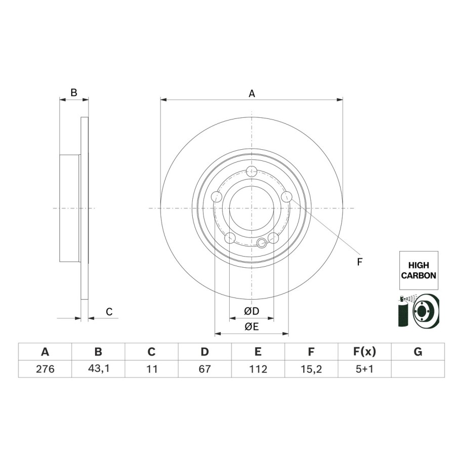 Brake Disc BOSCH 0986479H60 for MERCEDES A-CLASS B-CLASS CLA