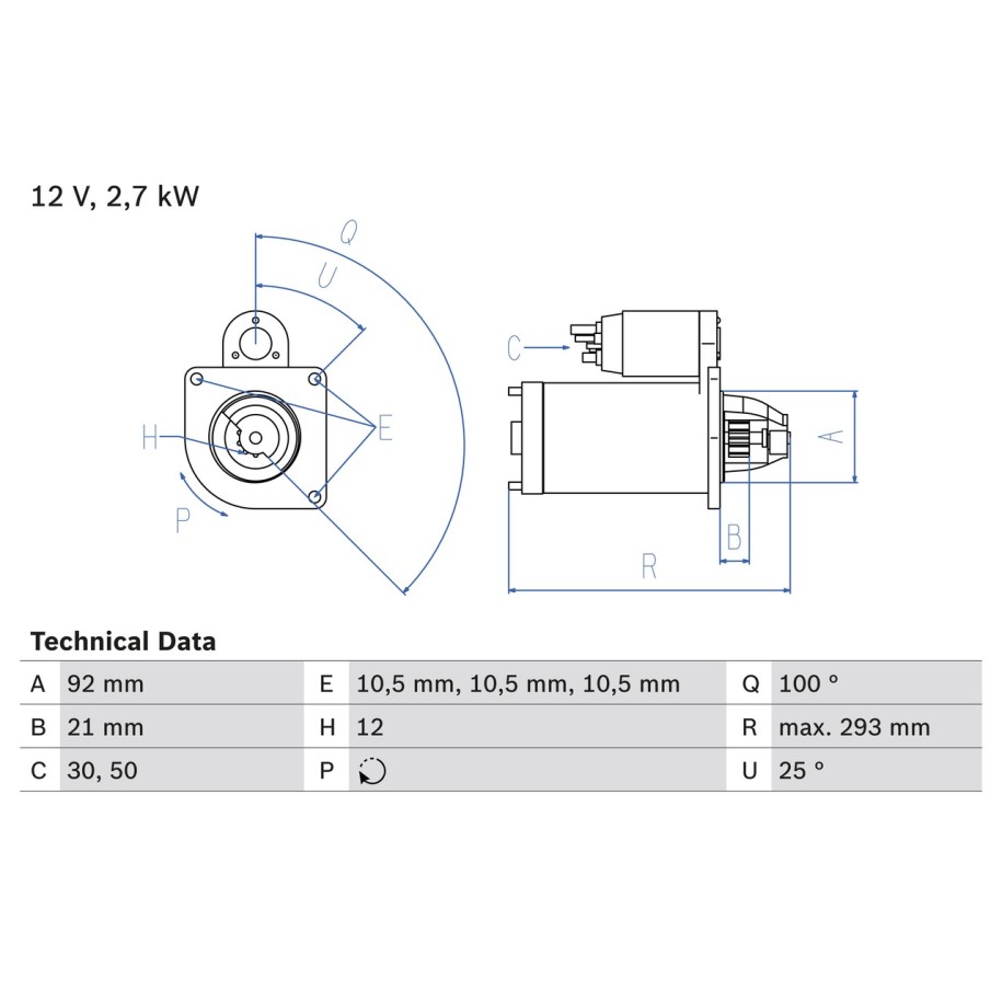 Starter Motor BOSCH 0986010950 for FORD A-SERIES TRANSIT