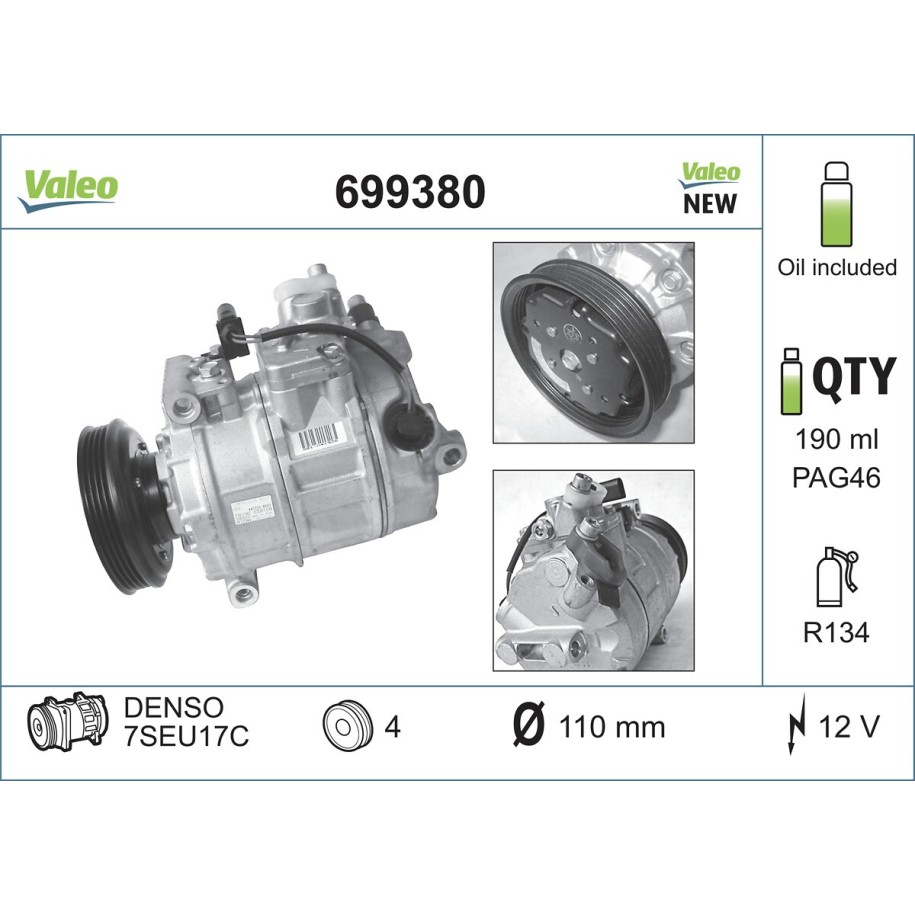 AC Compressor VALEO 699380 for AUDI A4 A6 A8 4B0260805G
