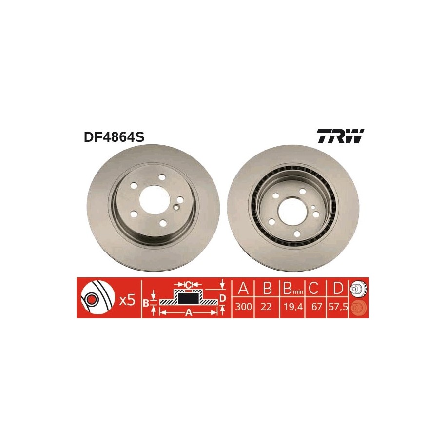 TRW Brake Disc DF4864S for MERCEDES C-CLASS