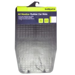 SAKURA - ALL WEATHER CAR MATS FRONT PAIR RUBBER - BLACK