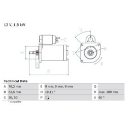 Starter Motor BOSCH 0986016190 OE 02B911023C