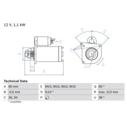 Starter Motor BOSCH 0986016400 for RENAULT OE 7700105080