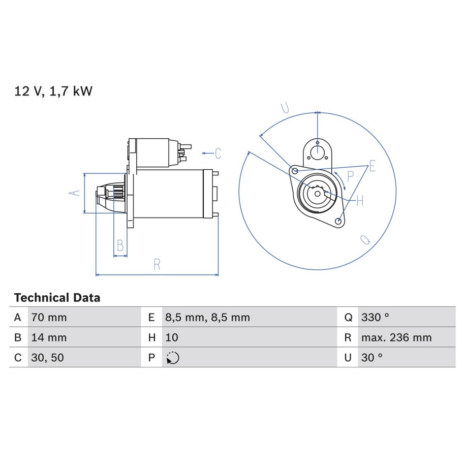 Starter Motor BOSCH 0986018180 for MERCEDES A-CLASS