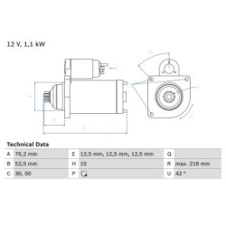 Starter Motor BOSCH 0986020240 for AUDI