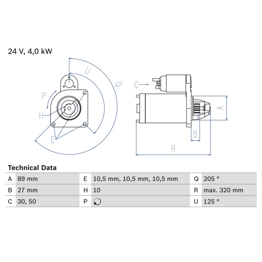 Starter Motor BOSCH 0986021190 for DAF CF