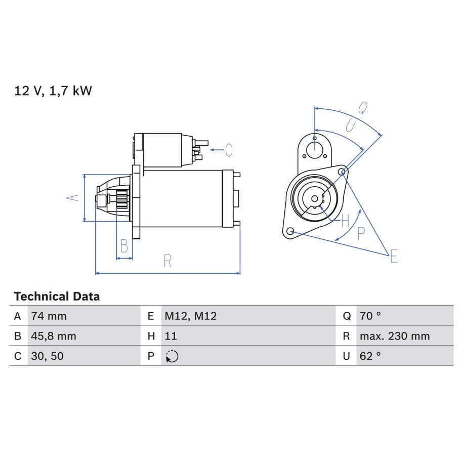 Starter Motor BOSCH 0986025130 for MINI MINI OE 12417823314