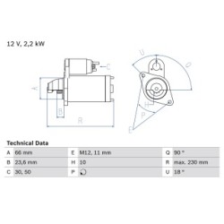 Starter Motor BOSCH 0986025400 for AUDI