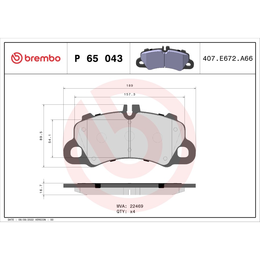 Brake Pad Set BREMBO P65043 for PORSCHE CAYENNE