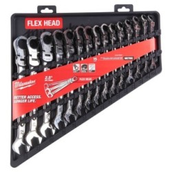 Milwaukee MAX BITE metric flexible head ratcheting combination spanner set 4932478558 (Spanners Sets) Pack Qty 15