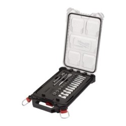 Metric 1/4" ratchet + socket set (28 pc) in PACKOUT compact slim organiser MILWAUKEE 4932478812
