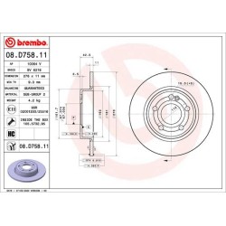 Brake Disc BREMBO 08.D758.11 for MERCEDES A-CLASS, B-CLASS, CLA