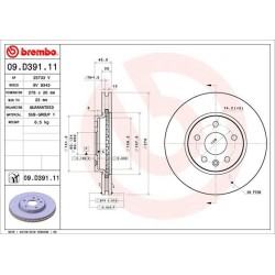 Brake Disc BREMBO 09.D391.11 for BUICK, CHEVROLET, VAUXHALL