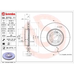 Brake Disc BREMBO 09.D772.11 for MERCEDES A-CLASS, B-CLASS, CLA